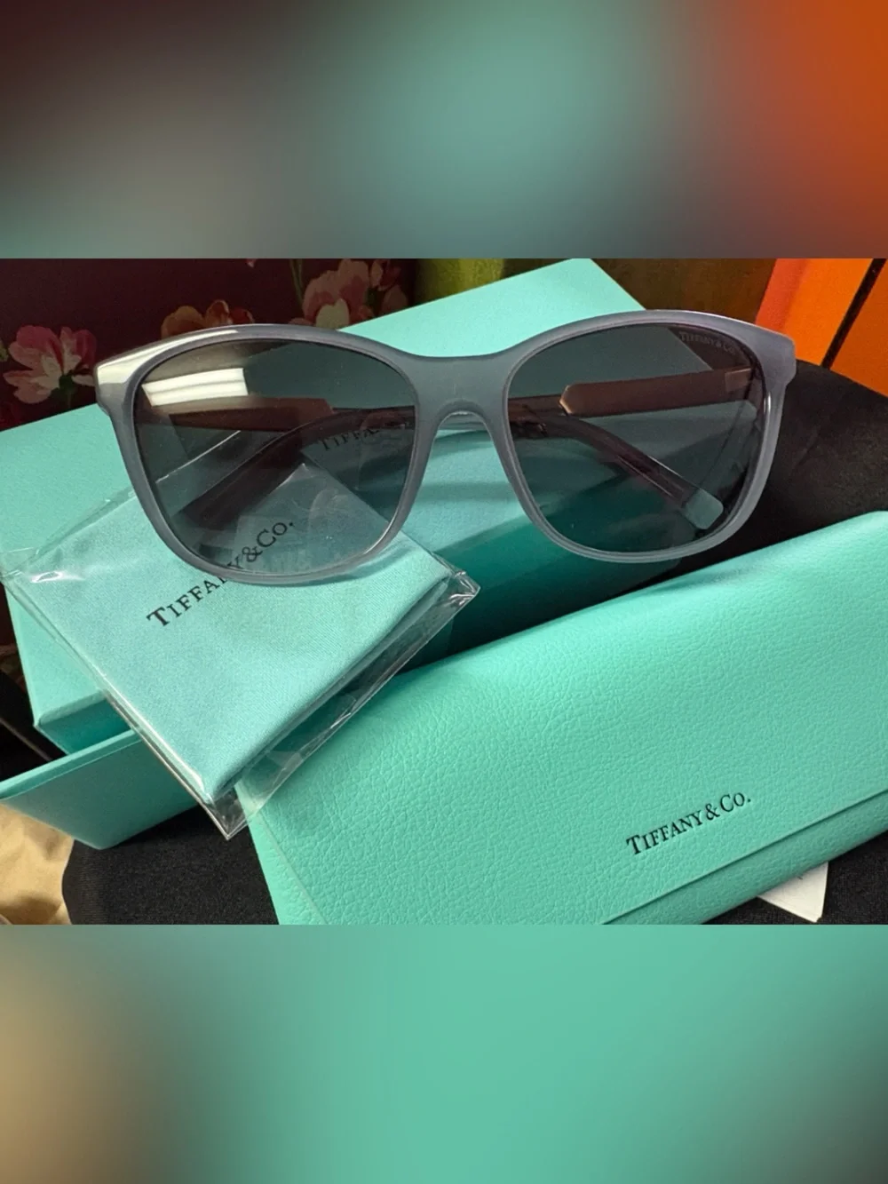 NEW Full Set! Tiffany & Co Sunglasses TF4174. Opal Gray Gold Crystals  54mm